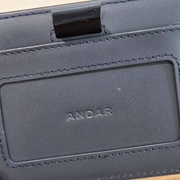 NEW Andar The Denner Wristlet Leather Wallet Navy ID Card Pull Minimalist RFID - Picture 3 of 7